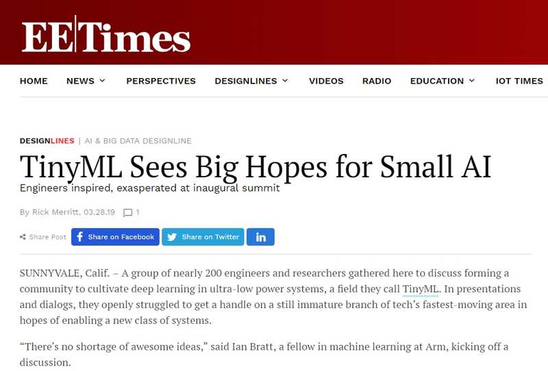 TinyML Sees Big Hopes for Small AI (EE Times)